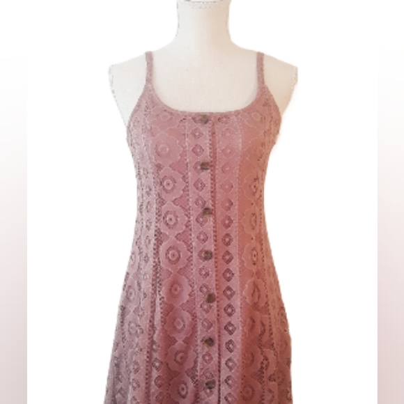Aeropostale Lace Button-Front Fit & Flare Dress - Size Medium Pink - Picture 5 of 13